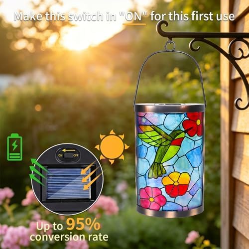 MUMTOP Hummingbird Solar Lantern Decor, Hanging Glass Outdoor Garden Light - Image 4