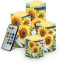 Sunflower Flameless Candles LED Pillar Candles Battery Operated Candles with Remote and Timers Color Changing Electric Fake Plastic Candles Living Room Home Table Decor Set of 4 by Uorisanigo