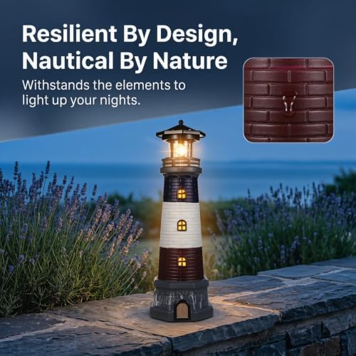 DOITOOL Solar Rotating Lighthouse Outdoor Lantern Garden Decor Resin Street Light - Black - Image 5