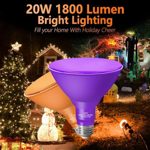 PAR38 LED Outdoor Flood Light Bulbs,Dimmable 20W(200W Equivalent) E26 Base Flood Light Bulbs,1800 Lumens LED Flood Light for Outdoor Garden,Garage,Yards,Orange Purple 4 Pack - Image 4