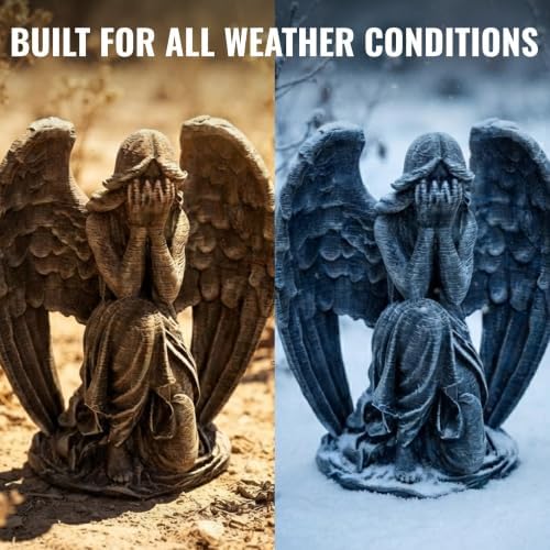 OLOMA Guardian Weeping Angel Concrete Garden Statue Kneeling Crying Cherub Sculpture Outdoor Memorial Grave Decor Religious Lawn Ornament Cemetery Headstone Tribute Art Handcrafted Spiritual Figurine - Image 5
