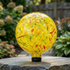 Glass Outdoor Gazing Globe, 10" Hand Blown Yellow Swirl Gazing Ball - Image 7