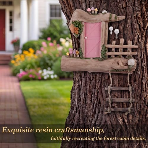 Sliner Fairy Door for Trees Outdoor Resin Fairy Garden Door, Pink - Image 6