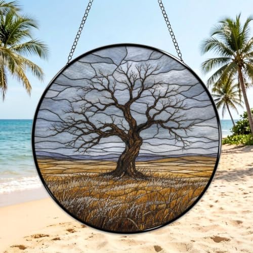 Lonely Bare Tree Stained Glass Suncatcher 9.8" Colorful Window Hanging Ornament, Retro Sun Catcher Decor with Chain for Home Wall Garden Birthday Christmas Mothers Day - Image 3