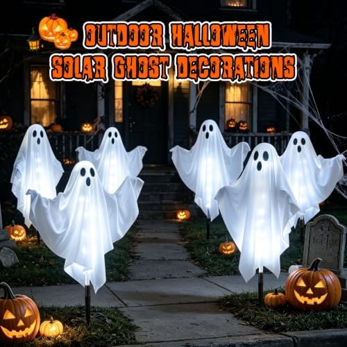 6-Pack Solar Ghost Lights for Halloween Decorations Outdoor Cool White - Image 6