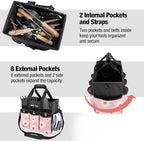 WORKPRO Garden Tool Bag, 10 Pockets and Shoulder Strap, Floral Pink - Image 4