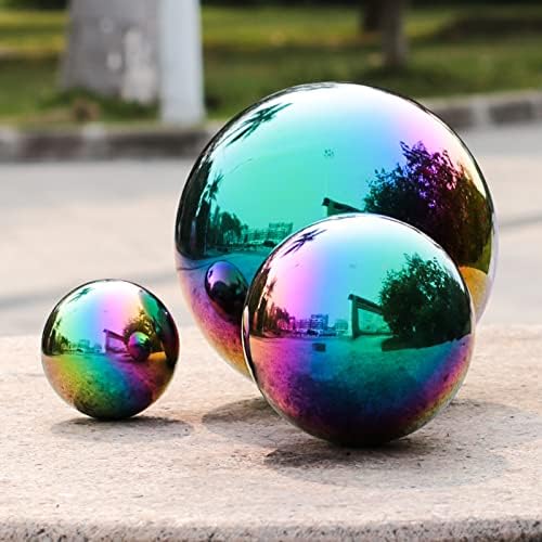 Rainbow Stainless Steel Gazing Ball,10inch Mirror Polished Hollow Ball - Image 4