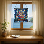 Gnome with Birthday Cake Stained Glass Suncatcher – Square Hanging Window Panel for Home, Garden, Nursery, Halloween, Christmas, Memorial Day – Whimsical Glass Art Gift for Gnome Lovers cw39up - Image 6