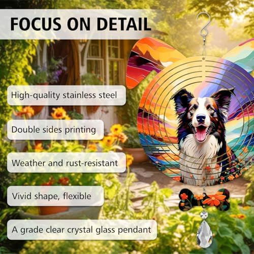 Border Collie Dog Ears Wind Spinner, Border Collie Wind Spinner Hanging for Yard and Garden - Image 3