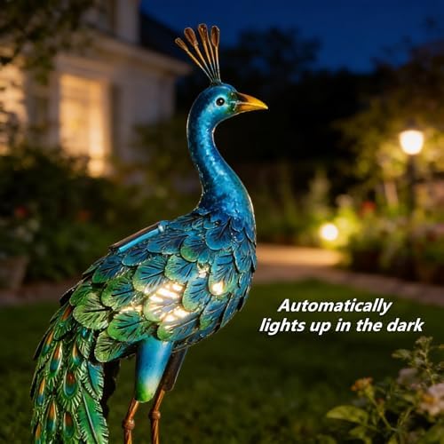 chisheen Outdoor Solar Peacock Decor Garden Statue Metal Yard Art Sculpture - Image 5