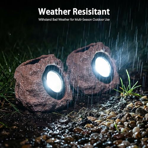 Candieslife Solar Rock Lights Outdoor Garden Waterproof - Super Bright LED Solar Spotlights, Solar Powered Landscape Path Decorative Garden Stone Lights for Pathway, Walkway, Yard, Patio (2 Pack) - Image 2