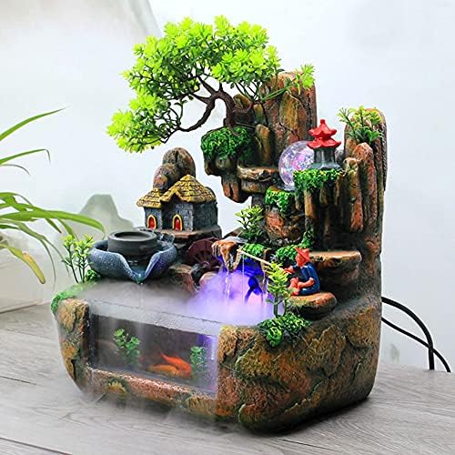 LuuChain Rockery Water Fountain Tabletop Mountain Cascading Waterfalls Indoor Resin Small Waterfall Fountain with LED Lamp for Office Iving Living Room Office Decoration - Image 2