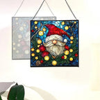 Holiday Lights Gnome Stained Glass Suncatcher – Square Hanging Window Panel for Home or Greenhouse – Whimsical Glass Art Gift for Garden Lovers, Christmas, Halloween, Father Days xzZh6D - Image 4