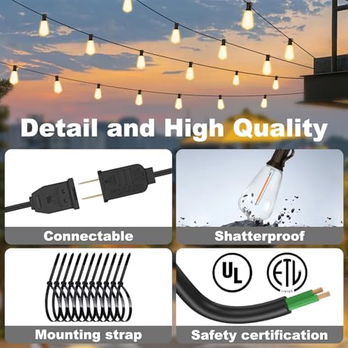 Outdoor String Lights 50FT with 32 Bulbs 1.5FT Spacing, 120W Dimmer, Remote - Image 6