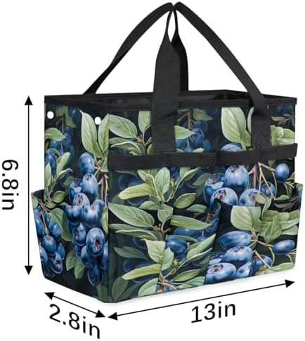 Fruit Printing Garden Tool Bag Organizer Heavy Duty Blueberry Leaves Gardening Tote Bag with 10 Pockets for Women Men Gardening Gifts - Image 3