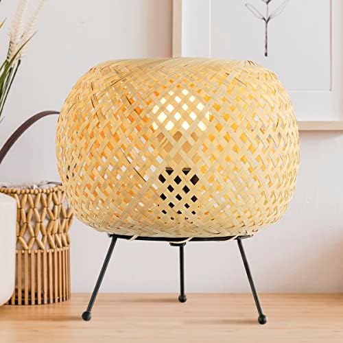 JONATHAN Y Palma 10.75" Bohemian Rattan Metal Mini Table Lamp, Light Brown - Image 3