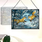 Foxes Playing in Snowy Clearing Rectangular Stained Glass Suncatcher – Hanging Window Panel with Animal & Nature Scene – Vibrant Glass Art Gift for Wildlife, Fantasy, Nature Lovers W0Z774 - Image 3