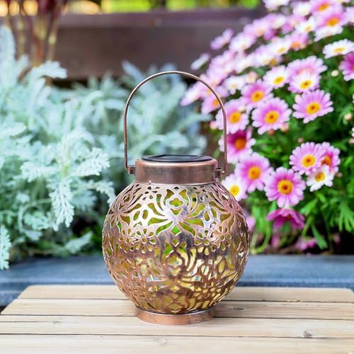 2 Pack Solar Hanging Lantern Lights, Metal Outdoor Decorative Lamp, Bronze - Image 2