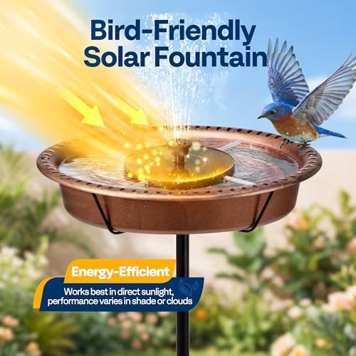 VIVOHOME Oval Bird Bath with Solar Fountain and Metal Ground Stake, Bronze - Image 3