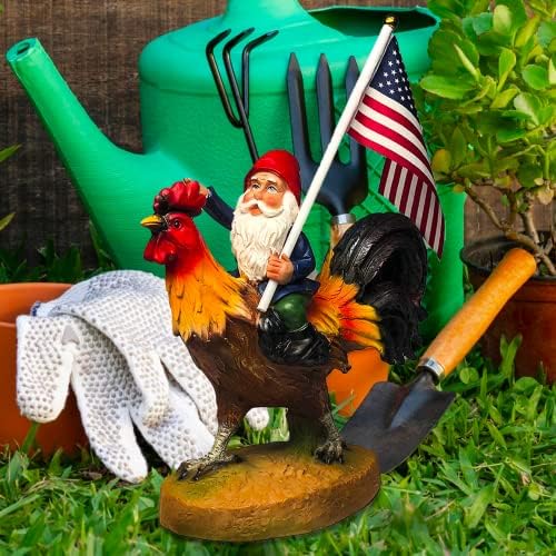 Funny Guy Mugs Gnome Riding A Rooster Garden Gnome Statue- Indoor/Outdoor Garden Gnome Funny Sculpture for Patio, Yard or Lawn - Image 2
