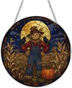 Night Scarecrow Crows Stained Glass Suncatcher 9.8" Colorful Window Hanging Ornament, Retro Sun Catcher Decor with Chain for Home Wall Garden Birthday Christmas Mothers Day - Image 4