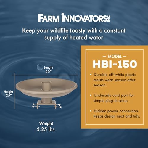 Farm Innovators 150 Watt Outdoor Plastic Heated Birdbath with Twist Deck Mount, Hidden Electrical Connection, and Internal Thermostat, Tan - Image 3