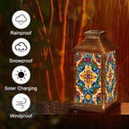 Solar Lantern Mexican Talavera Ceramic Tile Seamless Folklore Flower Texture Outdoor Waterproof Hanging Solar Light Outside Lights for Patio Yard House Lawn Decor Birthday Gifts for Women Mom - Image 5