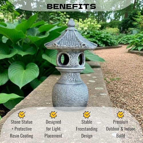 OLOMA Concrete Japanese Garden Lantern Statue Outdoor Pagoda Zen Sculpture Handmade Asian Garden Decor Patio Yard Pathway Meditation Garden Landscape Accent - Image 4