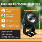 12Vmonster Color Changing RGB IP68 LED Outdoor Spot Light – 12V 10W Waterproof Garden Lighting – Multicolor Landscape Lighting for Yard, Pathway, and Lawn (Pack of 2) - Image 4