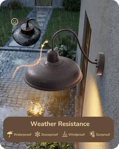EDISHINE 12" Farmhouse Gooseneck Barn Light, 2 Pack Outdoor Wall Light - Image 2