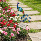 TERESA'S COLLECTIONS Yard Decorations Outdoor for Garden Decor, Peacock Solar Outdoor Lights, 32'' Metal Lawn Ornaments for Outside with Crackle Glass Ball, Decorative Stake Gifts for Mom - Image 4