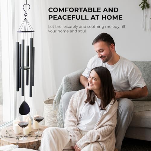 Hanway Large Size Wind Chimes with Deep Tone for Outside - 6 Durable Powder Coated Aluminum Tubes, Real Iron Ring Top & Windsail with Matte Finish, Ready to Use Hanging Hook(50 inches) - Image 4