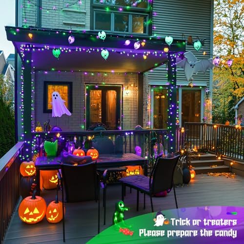 JMEXSUSS 2 Pack Solar Halloween Lights, Total 200LED 66FT, Purple and Green - Image 7