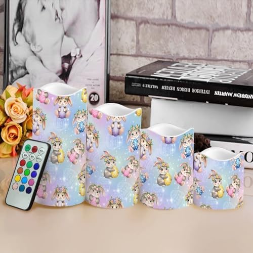 Cute Rabbit Candles Flameless Candles with Remote and Timer LED Pillar Candles Set of 4 Candles Battery Operated Electric Fake Candles for Home Easter Decor - Image 4