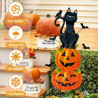 Outdoor Halloween Decorations,Metal Black Cat & Jack'O Lighted Timer Stakes - Image 2