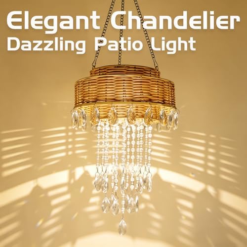 Solar Outdoor Rattan Hanging Chandelier Waterproof Hanging Pendant Light - Image 3