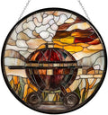9.84 Inch Boho Fathers Day Retro Grill Suncatchers for Windows Stained Glass Window Hangings Hand Painted Glass Panel Perfect for Home Decor by Unknown