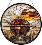 9.84 Inch Boho Fathers Day Retro Grill Suncatchers for Windows Stained Glass Window Hangings Hand Painted Glass Panel Perfect for Home Decor by Unknown