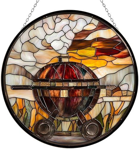 9.84 Inch Boho Fathers Day Retro Grill Suncatchers for Windows Stained Glass Window Hangings Hand Painted Glass Panel Perfect for Home Decor by Unknown