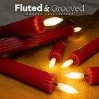 12 Pack, 10" LED Flameless Real Wax Red Fluted Ribbed Grooved Taper Candles, Remote & 24h Timer Memory, On/Off Button, Dimmable, Flicker Mode, Battery Operated, Wedding - Image 2