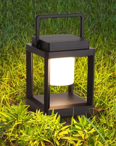 DAKAFUL Solar Table Lamp for Outdoor & Indoor Use - LED Nightstand Lantern, Portable Rechargeable Hanging Lamps Waterproof, Cordless Battery-Operated Lights for Reading, Garden Decor, Camping by DAKAFUL