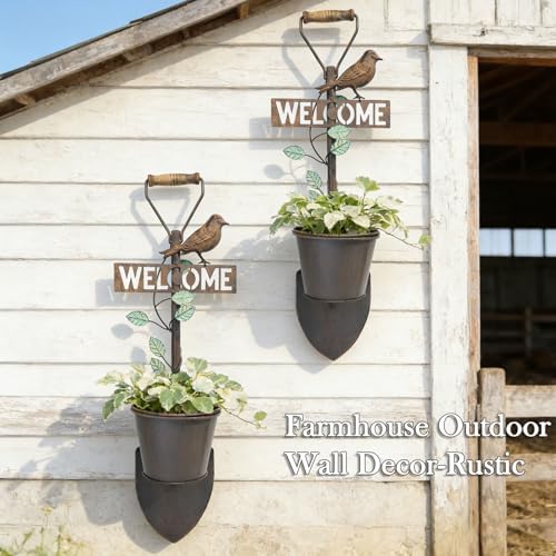 2Pcs Metal Wall Planter ,Vintage Wall Hanging Planter with Welcome Sign - Image 4