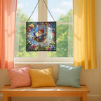 Wreath Swing Gnome Stained Glass Suncatcher – Square Hanging Window Panel for Home or Greenhouse – Whimsical Glass Art Gift for Garden Lovers, Christmas, Halloween, Father Days u0rdBM - Image 5
