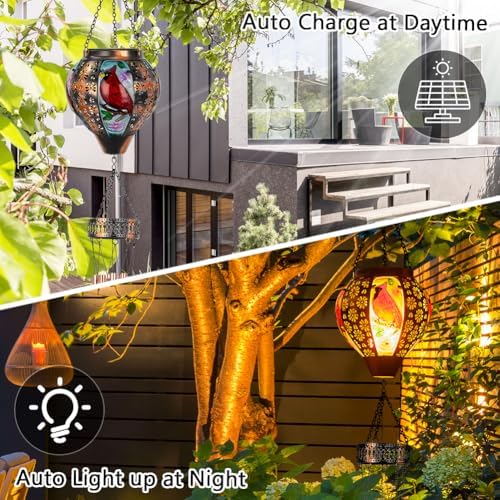 Starsoul Solar Wind Chimes for Outside, Cardinal Hot Air Balloon with Flickering Flame Solar Wind Chime, Glass Windchimes Outdoors Garden Decor, Gift for Mother's Day Mom Grandma - Image 4