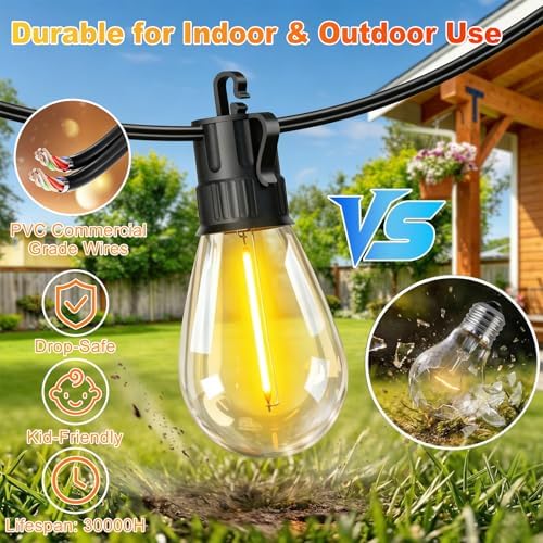 Outdoor String Lights LED Patio-Light,63Ft Waterproof Dimmable Porch Lights with 22 Shatterproof S14 Bulbs,Outside Hanging Light Connectable Lighting for Backyard Yard Gazebo Party Garden Bistro - Image 2