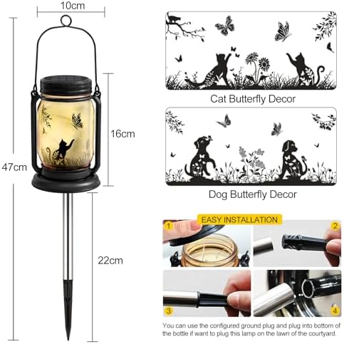 YJFWAL Solar Cat & Butterfly Lanterns Outdoor Waterproof - Cat Lover Gifts for Women Mom Grandmom Birthday Mothers Day, LED Hanging Mason Jar Fairy Lights for Garden Yard Patio Decor - Image 5