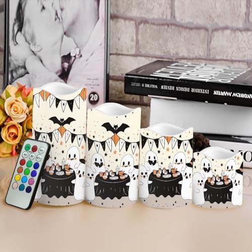Ghost Cute Flameless Candles with Remote Color Changing Pillar Candles Battery Operated Tea Light for Halloween Party Decor Led Electric Candles Outdoor Home Decorations - Image 4
