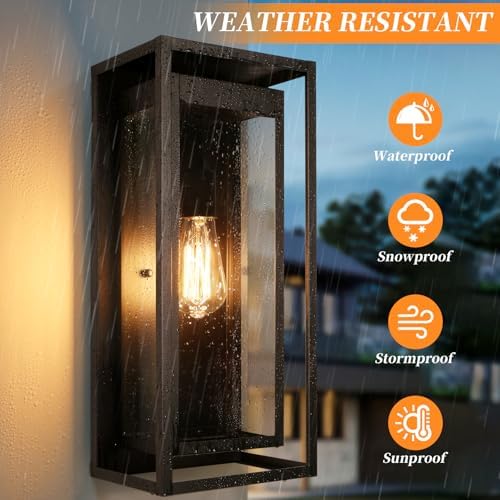 19" Large Outdoor Wall Light Fixtures, Black Porch Light - Image 3