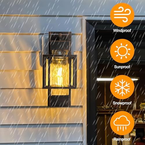 PARTPHONER Modern Outdoor Light Fixture Dusk to Dawn Outdoor Lighting, 15" H Exterior Wall Sconce Waterproof Porch Light, Outside Light for House with Water Glass for Garage Doorway Black Brushed Gold - Image 6