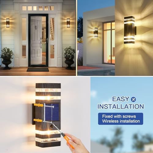 2 Pack Solar Outdoor Wall Lights with 3-Mode Motion Sensor Outside Sconces Up Down Solar Porch Light Fixtures 3000K 500LM Dusk to Dawn Modern Exterior Wall Lamp for House Garage Front Door - Image 7